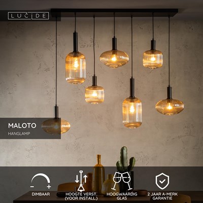 Lucide MALOTO - Hanglamp - 7xE27 - Amber